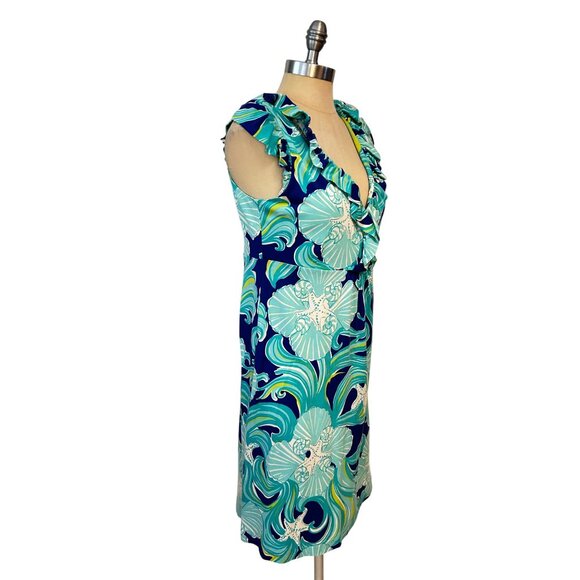 Lilly Pulitzer Claire Dress Sea-Inspired Print Ruffled V-Neck Medium - Picture 3 of 6